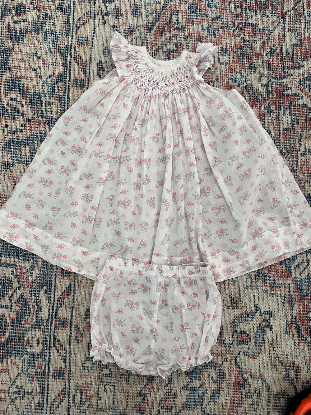 Feather Baby Smocked Bishop Dress 9-12 months Pima cotton